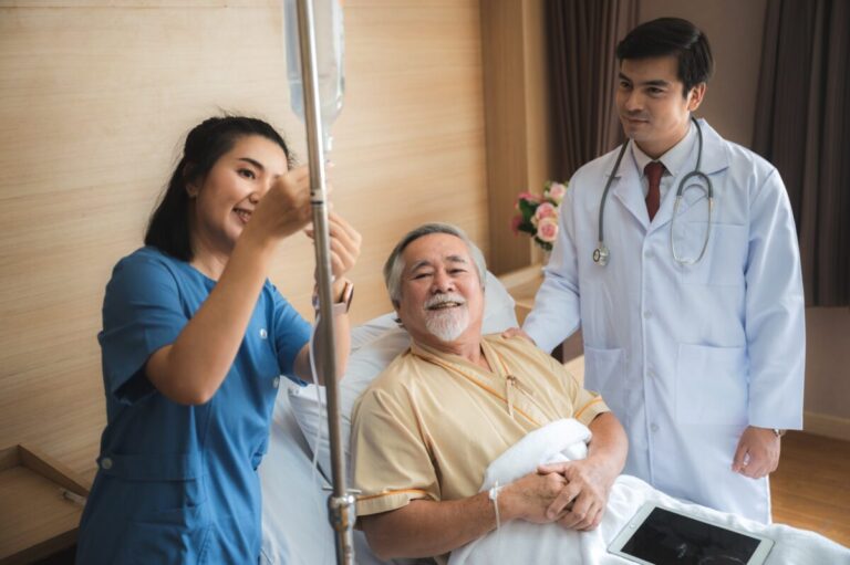 senior man elderly patient person, health care medicine support by doctor or nurse